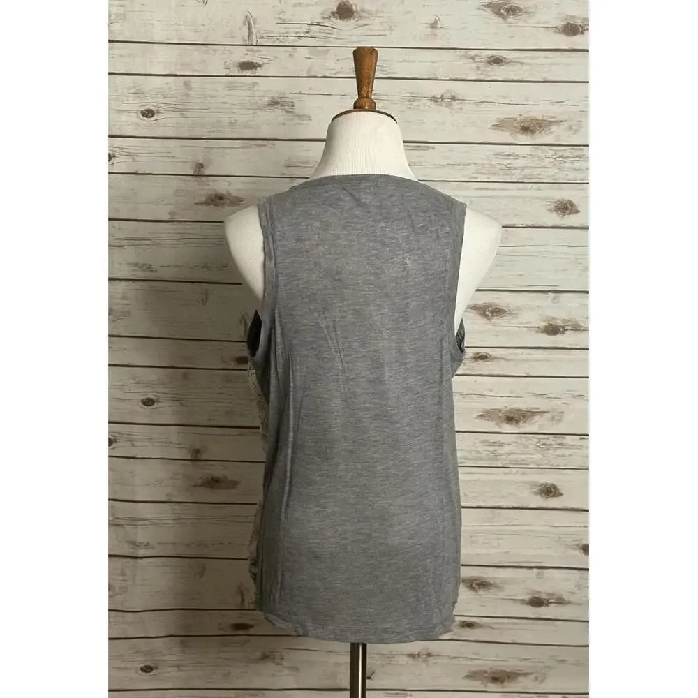 J.Crew coquette cottagecore gray w/white floral lace overlay tank top Size Large